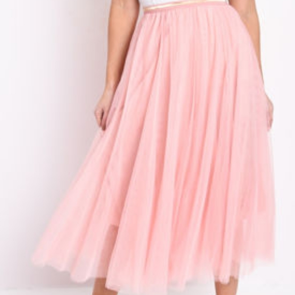 Pink layered tulle skirt.